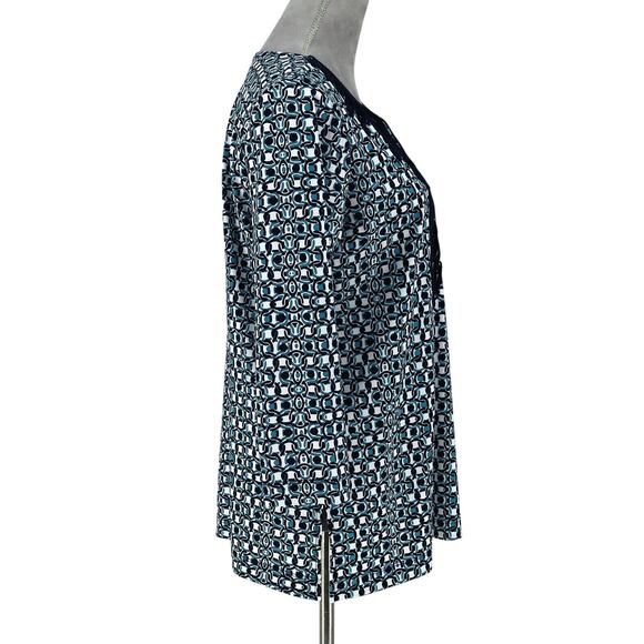 Pappagallo Top Womens Small Blue White Trimmed Neck Tunic Blouse Stretch Knit - Picture 5 of 13